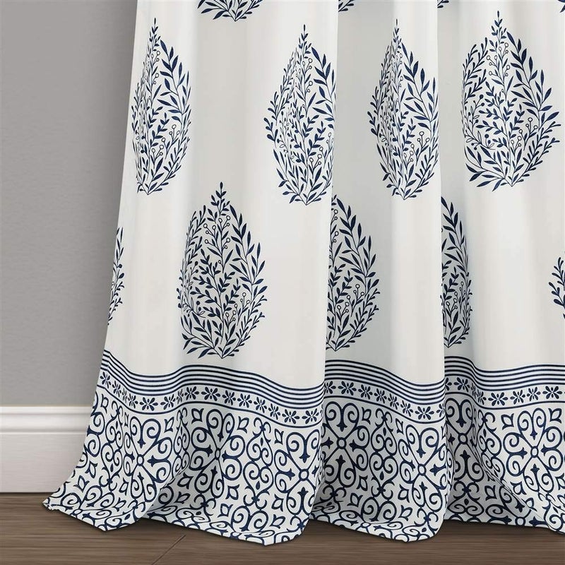 Lush Decor Teardrop Leaf Curtains Light Filtering Window Panel Set for Living, Dining, Bedroom (Pair), 95â€ x 52â€, Navy - Image 4